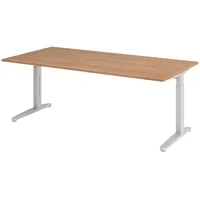 Bümö Schreibtisch Nussbaum, Silber, Nachbildung,Nussbaum, Rechteckig, 200x74x100 cm, FSC