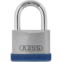 ABUS Silver Rock 5 Herkömmliches Vorhängeschloss Tastensperre Unterschiedliche Schließung Pforte Werkzeugkasten Silber Zink - mit Silikon Schutzrahmen - Kellerschloss u. v. m. - ABUS-Sicherheitslevel - Blau/Silber