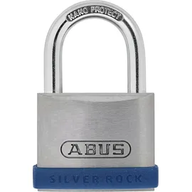ABUS Silver Rock 5 Herkömmliches Vorhängeschloss Tastensperre Unterschiedliche Schließung Pforte Werkzeugkasten Silber Zink - mit Silikon Schutzrahmen - Kellerschloss u. v. m. - ABUS-Sicherheitslevel - Blau/Silber