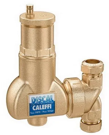 Caleffi Discal Mikroblasenabscheider 551703 Ø 28mm Klemmverschraubung, Messing-Gehäuse, für horizontale und vertikale Rohrleitungen