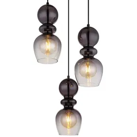 GLOBO Pendelleuchte Hängelampe Esszimmerleuchte Rauchglas 3-Flammig E27 schwarz matt
