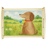 Mr. & Mrs. Panda Tablett Hund Blume Design, betttablett, Weiß, Süß, serviertablett aus holz, H, Echtholz lasiert, (Packung, 1-tlg) weiß