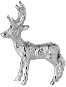 EDZARD Dekofigur Hirsch Malik (Höhe 16 cm), Aluminium vernickelt, silberfarben, Winterdeko, Weihnachtsdeko
