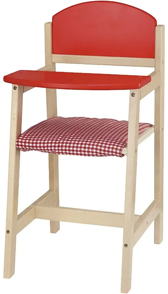 Hochstuhl für Puppen Holz, braun/rot, gepolstertes Sitzkissen, 29x31x60 cm - Viga - Abgerundete Kanten, rutschfest