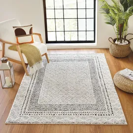 livabliss Monaco Wohnzimmer Boho, großer Schlafzimmer 160x213 cm ,Esszimmer mit geometrischem Muster, Skandinavischer Wohnzimmer modern in Grau, Schwarz, Creme