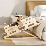 Hunderampe Klappbare, Hundetreppe für Kleine Hunde und Katzen Holz Haustiertreppe Mit Geländer 4 Verstellbare Höhen von 35-58cm Rutschfester Hunde Treppen Für Bett Sofa Auto 100 cm Länge
