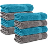 Komfortec 8er Handtücher 50x100 cm Set aus 100% Baumwolle, Frottee, Weich, Anthrazit Grau/Türkis