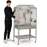 Montana Cages | Premium Vogelkäfig Madeira II Vogelkäfig für Sittiche, inkl. Anflugklappe, Freisitz, 4 Edelstahlnäpfe, AVILON Pulverbeschichtet, Platinum Edition, ca. 82 x 54 x 153 cm