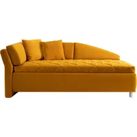 Schlafsofa ALINA Sofas Gr. B/H/T: 223cm x 80cm x 102cm, Samtstoff TSV, Armlehne links, Armlehne links, gelb (ocker tsv 5) Bettkasten, Zierkissen-Set aus: 2 Stk. 40x40cm, 1 30x30cm