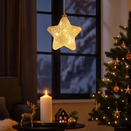 GLOBO LED Weihnachtsstern Hängelampe Weihnachtsdeko Glas Batteriebetrieb Baumschmuck, weiß, BxH 15 x 67 cm, 4er Set
