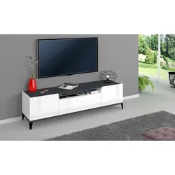 Dmora Fernsehschrank Ivan, Niedriges Sideboard für Wohnzimmer mit 2 Türen, Sockel für TV-Möbel, cm 160x40h47, Weiß glänzend und Schiefer