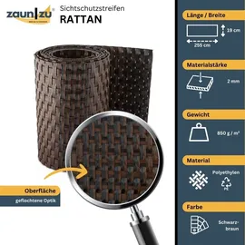 zaun|zu® Sichtschutz Rattan Einzelstreifen für Doppelstabmatten Schwarzbraun 2,55m