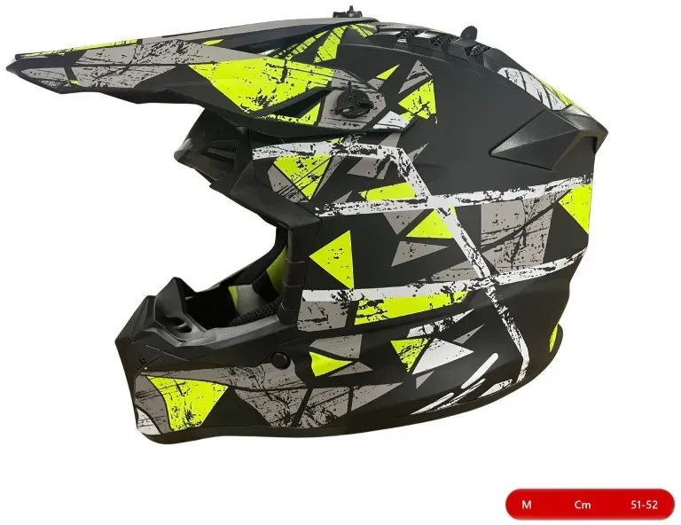 Motocross-/Enduro-Helm für Motorrad, ATV, Fahrrad – Größe M (51–52 cm), matt schwarz mit gelbem Design