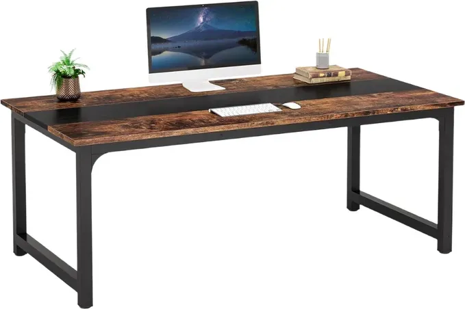 Tribesigns Schreibtisch, 160 x 80 cm Computertisch, Bürotisch, Schreibtisch, Home-Office-Arbeitsplatz, moderner schlichter Stil, Vintage Braun/Schwarz