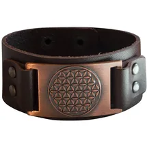 Saraswati Armband Blume des Lebens Leder braun Metalllegierung bronzefarben