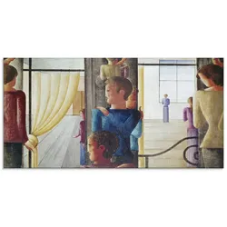 Glasbild ARTLAND "Zwölfergruppe mit Interieur. 1930", gelb (farbe bild(er): gelb), B:100cm H:50cm, Bilder, in verschiedenen Größen