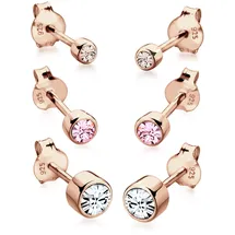 Elli Ohrringe Damen 3er Set Basic Kristalle in 925 Sterling Silber Rosé vergoldet