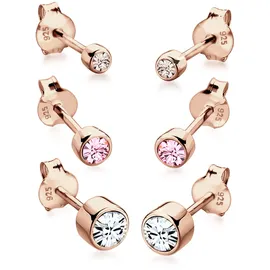 Elli Ohrringe Damen 3er Set Basic Kristalle in 925 Sterling Silber Rosé vergoldet