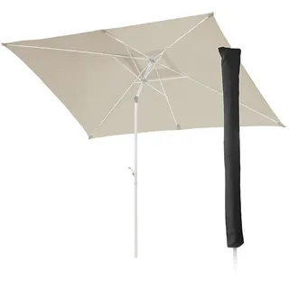 Svita Sonnenschirm Set 3x2m Balkonschirm rechteckig mit Sonnenschutz Matt Schutzhülle Beige/Weiß