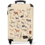 NoBoringSuitcases.com© Kinderkoffer Alphabet - Kinder - Tiere - Retro 55x35x20cm, 4 Rollen, Kinder Koffer Klein, Trolley Handgepäck beige|bunt 35 cm x 55 cm x 20 cm