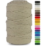 Netuno 1x Makramee Garn Hellbeige 3 mm 100 m Baumwollkordel mit Baumwollkern Bastel-Garn Naturbaumwolle Baumwollgarn Bastelschnur Baumwollfaden Makramee Schnur Garn Makramee Baumwollkordel