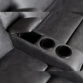 Mendler 2er Kinosessel HWC-K17, Relaxsessel Fernsehsessel Sofa, Nosagfederung Getränkehalter Fach ~ Stoff/Textil dunkelgrau