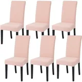 Famanu Stuhlhussen Set von 6 - Stretchbare Esszimmer-Stuhlhussen - Abnehmbare Waschbare Hussen - Modernes Design in Nude Rosa