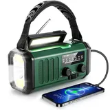 AIORBER 10000mAh Powerbank Notfallradio mit Solar & Kurbel, LED Taschenlampe, SOS Alarm, Outdoor Camping Radio, Kompass – Grün - Grün