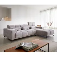 DeLife Ecksofa Ordino 285x200 Cord Silbergrau Ottomane rechts elektrische Sitztiefenverstellung - Grau