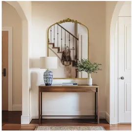 G-LEAF Spiegel Wandspiegel/Ganzkörperspiegel im Barockstil, mit Perlenverzierung (1-St), mit verschlungenen Mustern, 90×60cm, Vintage-Gold goldfarben 60 cm x 90 cm