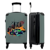 NoBoringSuitcases.com® Reisekoffer mit Rollen Koffer groß Kinderkoffer Hartschalenkoffer - Auto - New York - Graffiti - Grün - Hot Rod - Koffer mittelgroß, 67x43x25cm