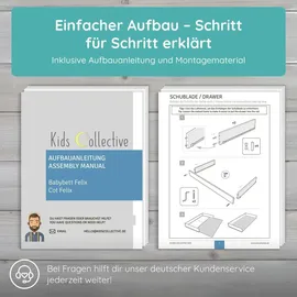 Kids Collective Babybett Kinderbett Gitterbett 60x120 höhenverstellbar & herausnehmbare Sprossen, | weiss sehr stabil Europe - weiß