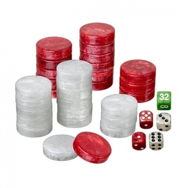 Philos 4107 - Backgammon Spielsteine+Würfel, groß, rot/weiß, 34 x 10mm, Kunststoff