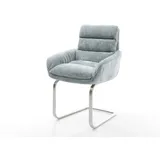 DeLife Freischwinger Abelia-Flex mit Armlehnen Chenille Pastellblau Freischwinger flach Edelstahl,