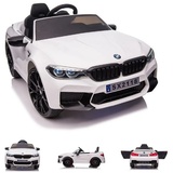 ES-Toys Kinder Elektroauto BMW M5 lizenziert EVA-Reifen Kunstledersitz MP3, USB weiß