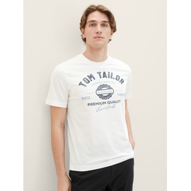 TOM TAILOR Herren T-Shirt mit Logo-Print aus Baumwolle, White, M