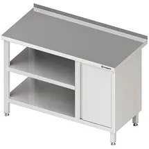 Stalgast Arbeitstisch mit Grund- und Zwischenboden, 900x700x850 mm, mit Flügeltürschrank rechts, mit Aufkantung, verschweißt