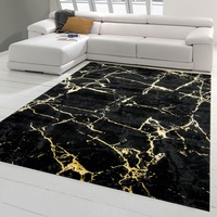 Teppich-Traum moderner Wohnzimmerteppich mit abstraktem Marmor Muster in schwarz Gold, Größe 120x170 cm