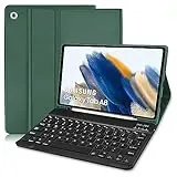 Hülle mit Tastatur für Samsung Galaxy Tab A8, QWERTZ Deutsches Bluetooth Tastatur Hülle, Schutzhülle mit Pencil Halter Abnehmbare Tastatur für Samsung Tab A8 10,5'' 2021 SM-X200/ X205/ X207-Dunkelgrün