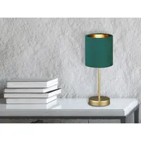 MeineWunschleuchte Tischlampe mit Lampenschirm Samt Türkis - Gold 13cm