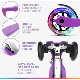 fun pro ONE Deluxe Kinder Roller – 3 Räder, 3-6 Jahre, Klappbar Höhenverstellbar, LED-Räder, Schwerkraftlenkung, bis 50 kg, Scooter Kinder, ... - Violett