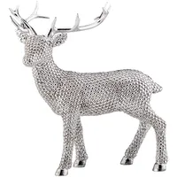 Große Stehende Silber Deko Rentier Figur & Geweih - Weihnachten Wildfigur 29 cm