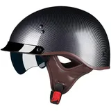 Halbschalenhelm, ECE-Zulassung Motorradhelm Für Damen Und Herren Rollerhelm Cruiser Chopper Skateboardhelm Motorrad Halbhelm Mit Visier A,L=59~60CM