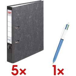 Herlitz 5x Ordner »maX.file nature« schmal inkl. 4-Farb-Kugelschreiber »4 Colours« schwarz