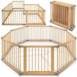 KIDUKU Kiduku® 7,2 Meter Laufgitter Grau Xxl Klappbar Inkl. Tür, Bestehend Aus 8 Elementen, Individuell Formbar Laufstall Absperrgitter