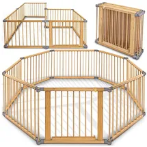 KIDUKU Kiduku® 7,2 Meter Laufgitter Grau Xxl Klappbar Inkl. Tür, Bestehend Aus 8 Elementen, Individuell Formbar Laufstall Absperrgitter