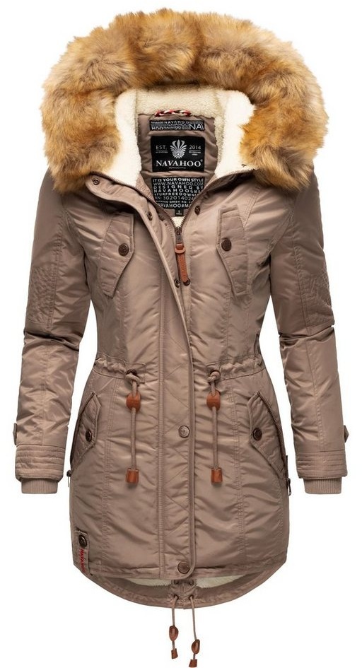 Navahoo Wintermantel La Viva hochwertiger Winterparka mit großem Kunstfell braun L (40)