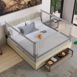 Juskys Baby Bettgitter Jaron - höhenverstellbar, kombinierbar & Bett Rausfallschutz - Grau