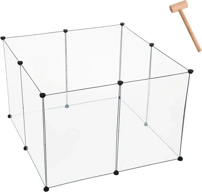 Eugad Kleintierkäfig, transparent, 102 x 102 x 70 cm, aus Kunststoff und Metall, 8 Seiten, DIY erweiterbar und einstellbar, höhenverstellbar bis 100 cm, leicht zu montieren, robust. Für Meerschweinchen, Hamster, Kaninchen, Katzen und Welpen.