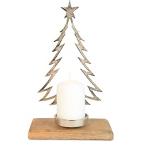 RIFFELMACHER & WEINBERGER Kerzenhalter »Weihnachtsdeko«, (1 St.), Höhe ca. 32 cm, Baumsilhouette aus Metall auf Holzsockel, silberfarben